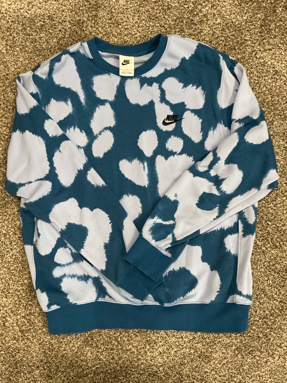 Nike  Teal and White Tie-Dye Crewneck